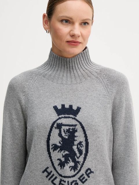 Tommy Hilfiger sweter z dodatkiem wełny damski kolor szary z półgolfem WW0WW46434
