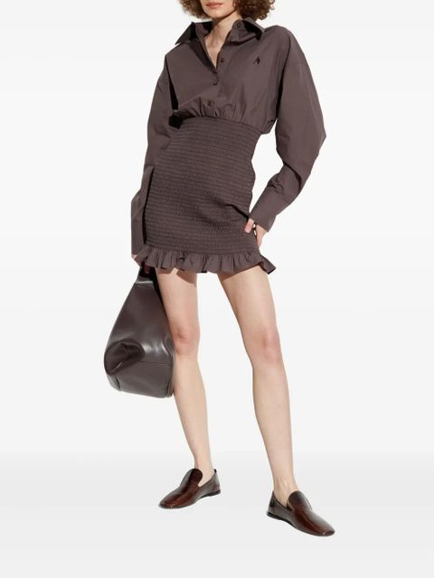 The Attico smocked ruffled mini dress - Brown - zdjęcie produktu nr 2