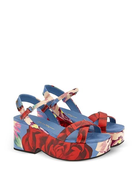 Ferragamo floral-print buckled ladies sandals - Blue - zdjęcie produktu nr 2