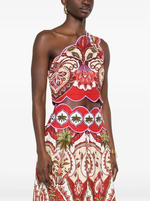 FARM Rio scalloped floral-print top - Red