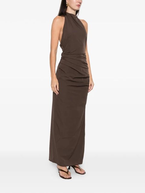 SIR. halterneck ruched dress - Brown