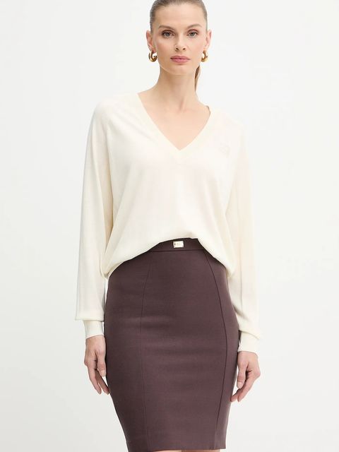 Elisabetta Franchi sweter z dodatkiem wełny damski kolor beżowy lekki MK34S57E2 - zdjęcie produktu nr 1