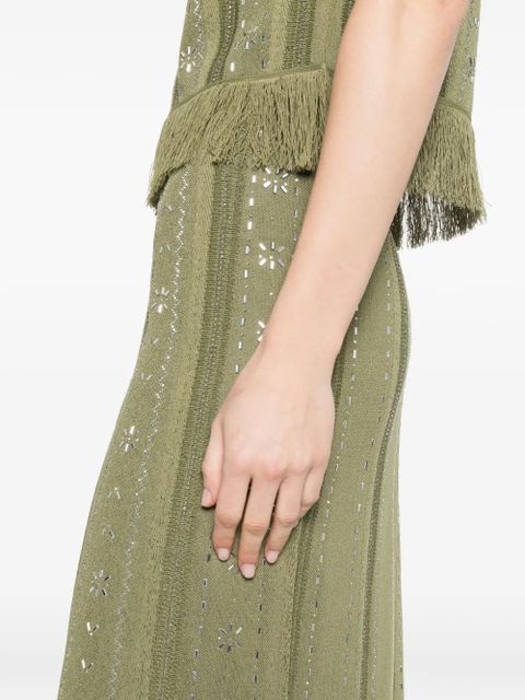 Maje fringed floral midi skirt - Green