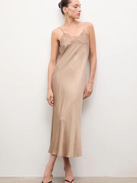 Answear.LAB sukienka kolor beżowy maxi prosta - zdjęcie produktu nr 2