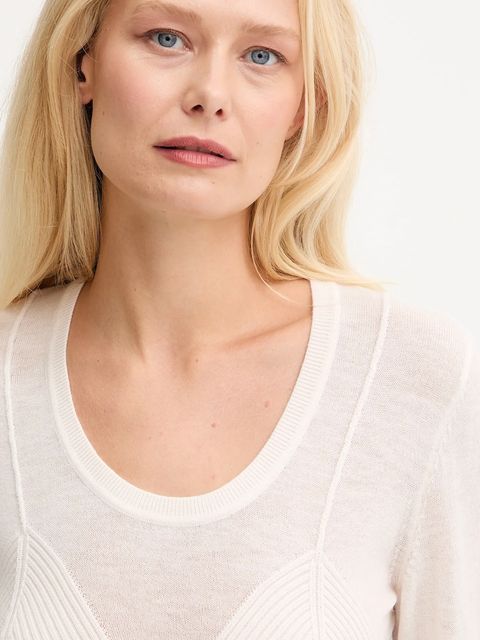 Elisabetta Franchi sweter z dodatkiem wełny damski kolor beżowy lekki MK35S57E2 - zdjęcie produktu nr 2