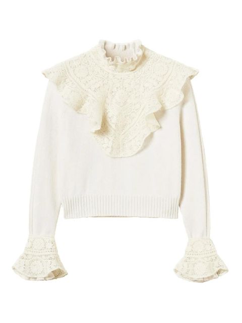 TWINSET lace-trimmed ruffled jumper - White - zdjęcie produktu nr 1