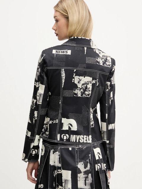 Desigual marynarka NEWSPAPER BLAC kolor czarny jednorzędowa wzorzysta 25WWEW20