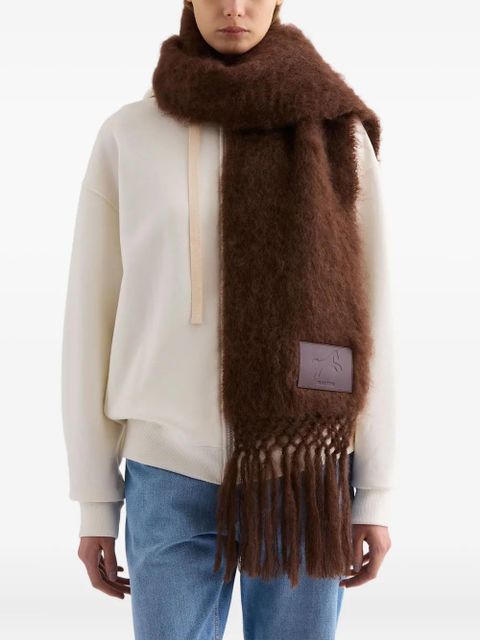Jil Sander logo-patch fringed scarf - Brown