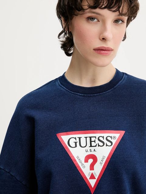 Guess Jeans bluza bawełniana damska kolor granatowy z nadrukiem W5YQ12 KCXQ1