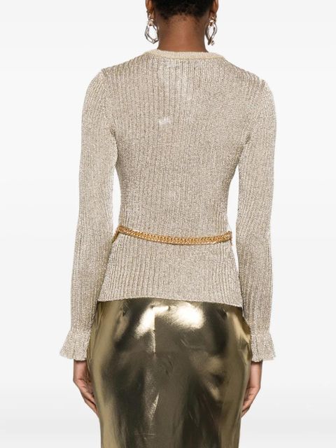 Self-Portrait ribbed-knit lurex jumper - Neutrals