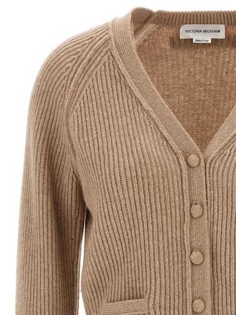 Victoria Beckham stepped-hem ribbed cardigan - Neutrals