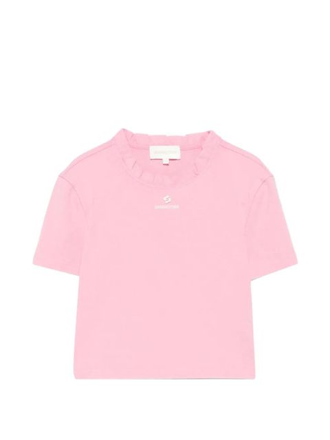 SHUSHU/TONG ruffle-trim logo-print T-shirt - Pink - zdjęcie produktu nr 1