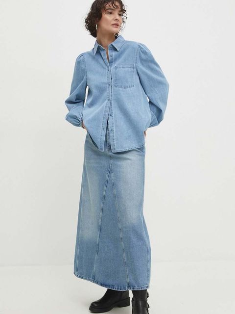 Answear.LAB spódnica jeansowa kolor niebieski maxi rozkloszowana