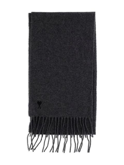 AMI Paris logo-embroidered fringed scarf - Grey - zdjęcie produktu nr 1