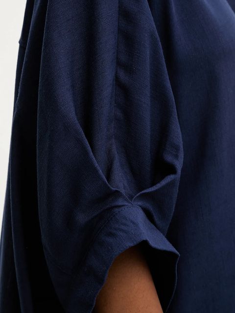 Answear.LAB koszula z lnem damska kolor granatowy relaxed z kołnierzykiem klasycznym