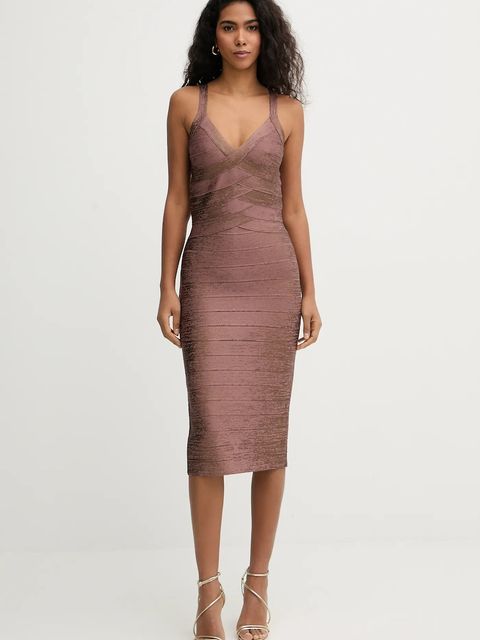 Herve Leger sukienka Indie kolor brązowy midi dopasowana HFL8549936 - zdjęcie produktu nr 1