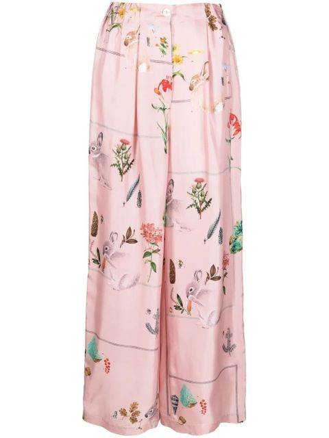 Lanvin foliage-print silk palazzo trousers - Pink - zdjęcie produktu nr 1