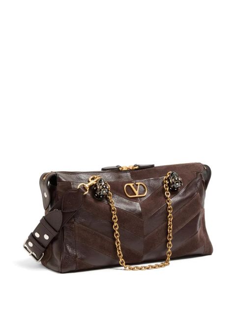Valentino Garavani Panthea shoulder bag in nappa leather with Chevron pattern - Brown