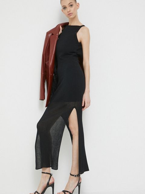 HUGO sukienka kolor czarny maxi dopasowana