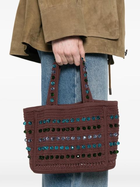 SANDRO bead-embellished crochet-knit tote bag - Brown - zdjęcie produktu nr 2