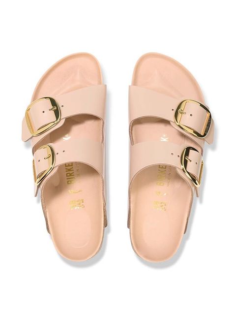 Birkenstock klapki skórzane Arizona Big Buckle damskie kolor beżowy 1026478