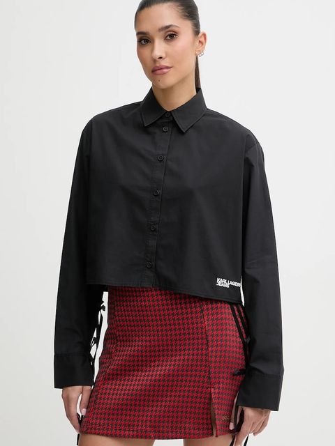 Karl Lagerfeld Jeans koszula bawełniana damska kolor czarny regular z kołnierzykiem klasycznym B1W11027 - zdjęcie produktu nr 1