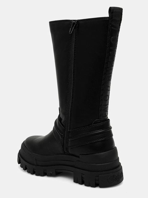 Buffalo botki Aspha Biker Boot Hi damskie kolor czarny na płaskim obcasie ocieplone 1270123-BLK - zdjęcie produktu nr 2