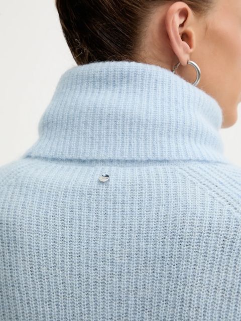 BOSS Orange sweter z dodatkiem wełny damski kolor niebieski lekki z golfem 50548937