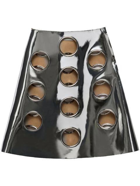 Prada metallic-effect leather midi skirt - Silver - zdjęcie produktu nr 1
