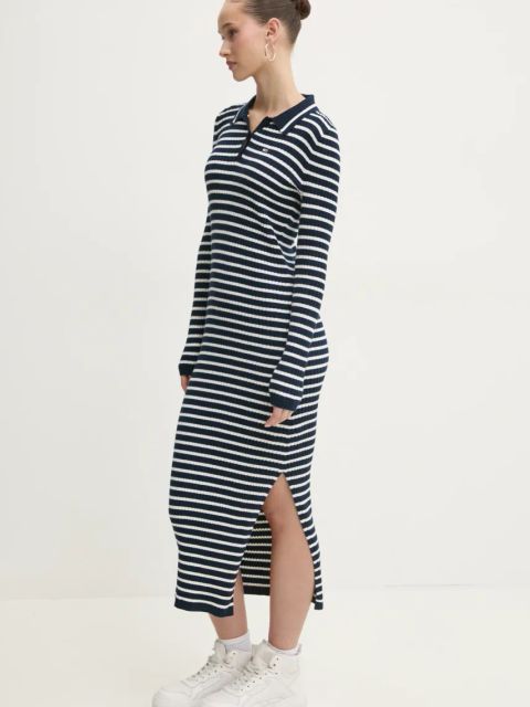 Tommy Jeans sukienka z domieszką wełny kolor granatowy maxi dopasowana DW0DW19476