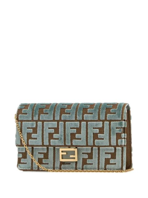 FENDI Baguette embroidered canvas clutch bag - Green