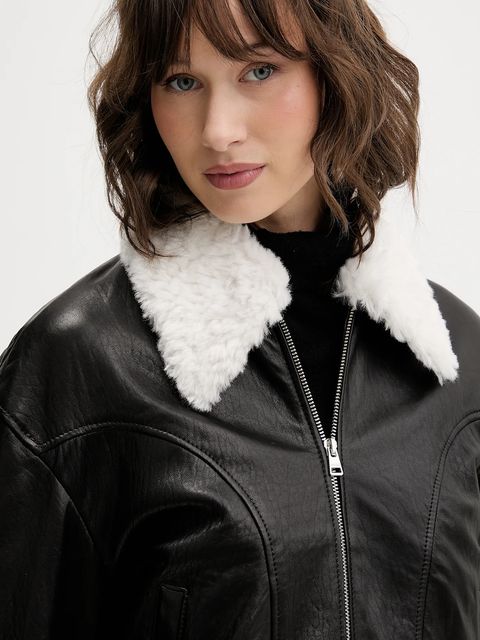 HUGO kurtka skórzana kolor czarny przejściowa oversize 50547184