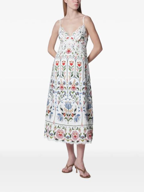 FARM Rio embroidered scallop-edge midi dress - White - zdjęcie produktu nr 1