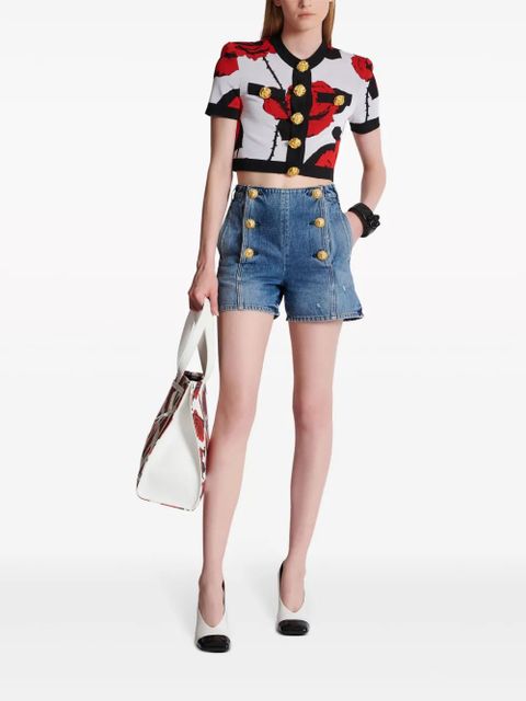 Balmain floral-jacquard cropped cardigan - White