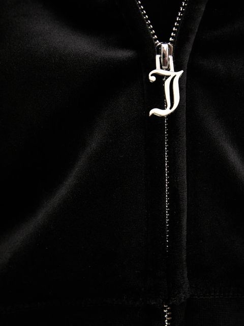 Juicy Couture bluza welurowa BRENDAL CROP OVERSIZED HOODIE damska kolor czarny z kapturem gładka JCBAS225801