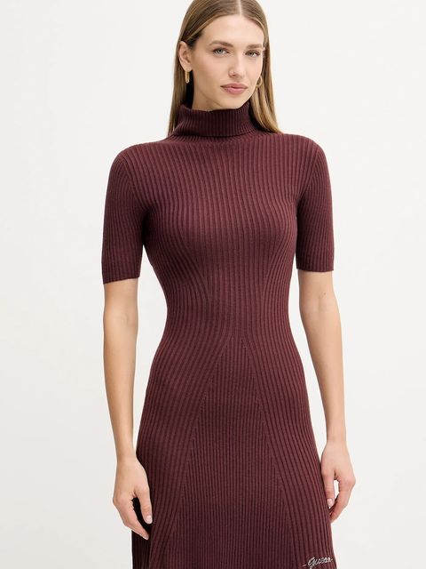 Guess sukienka z dodatkiem wełny JULIA kolor brązowy mini dopasowana W5BK78 Z3OW2 - zdjęcie produktu nr 1