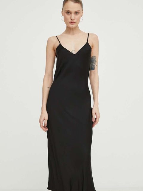 Samsoe Samsoe sukienka SASHARON kolor czarny midi prosta F10000026