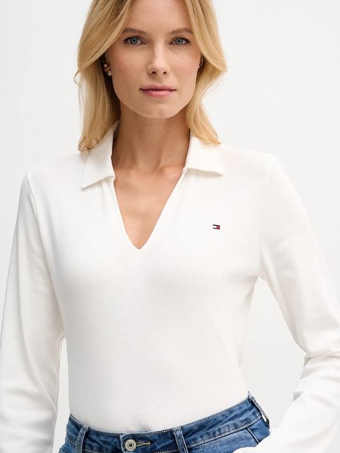 Tommy Hilfiger longsleeve bawełniany kolor beżowy WW0WW47850 - zdjęcie produktu nr 2