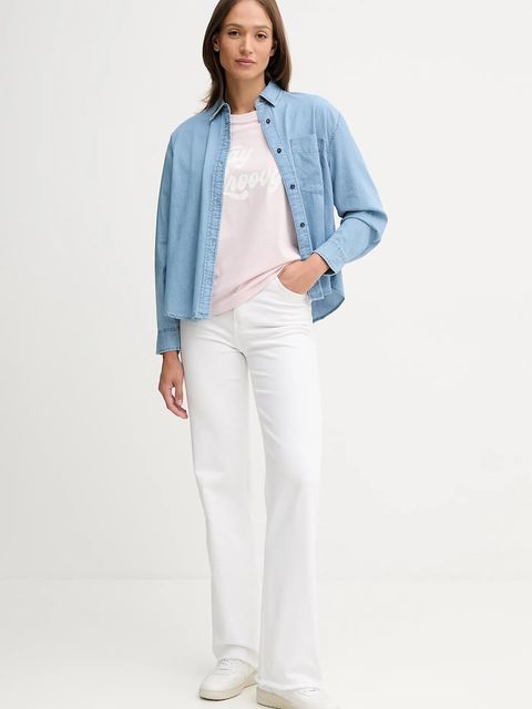 United Colors of Benetton koszula jeansowa damska kolor niebieski regular z kołnierzykiem klasycznym 5DHJDQ0CJ