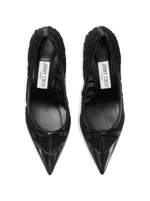 Jimmy Choo Love bow pointed leather pumps - Black