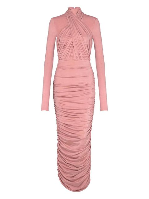 Balmain cross-neck pleated midi dress - Pink - zdjęcie produktu nr 1