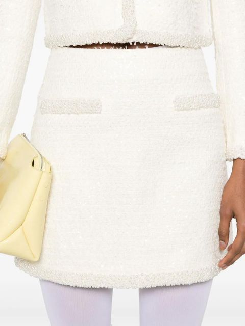 Self-Portrait bouclé pearl-trim mini skirt - Neutrals