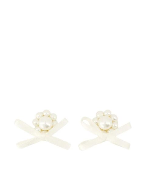 Simone Rocha pearl-embellished bow earrings - White