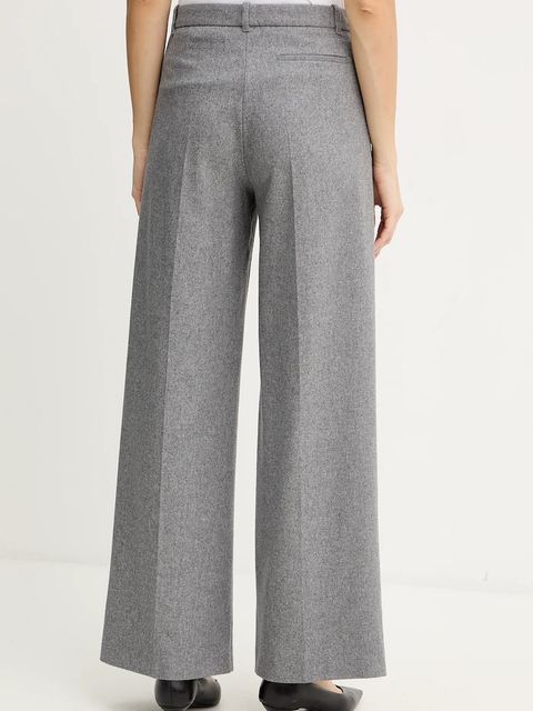 BOSS spodnie z wełną damskie kolor szary proste high waist 50548280