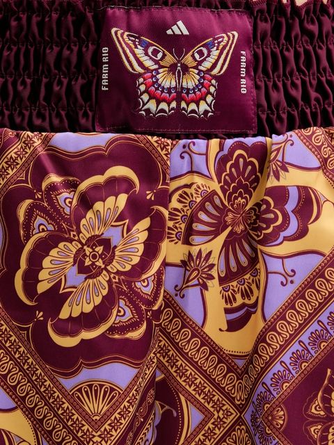 adidas szorty x Farm Rio damskie kolor bordowy wzorzyste high waist JW4482