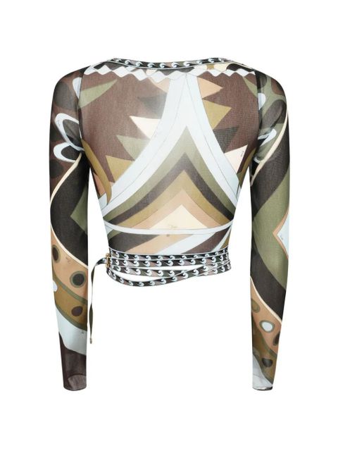 PUCCI Vivara print tulle crop top - Brown