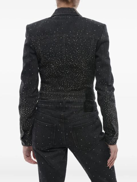 Off-White rhinestone-embellished cropped denim jacket - Black