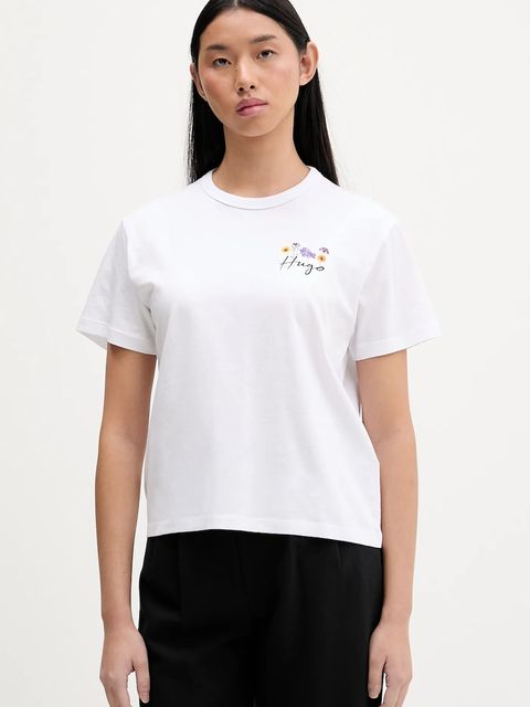HUGO t-shirt bawełniany damski kolor biały 50555813 - zdjęcie produktu nr 1