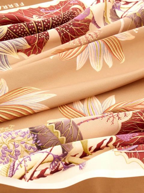 Ferragamo Water Lilies printed silk scarf - Brown