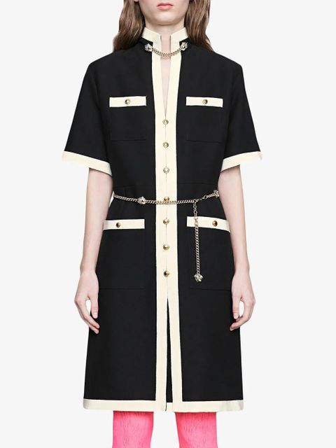 Gucci Short wool silk dress with chain belt - Black